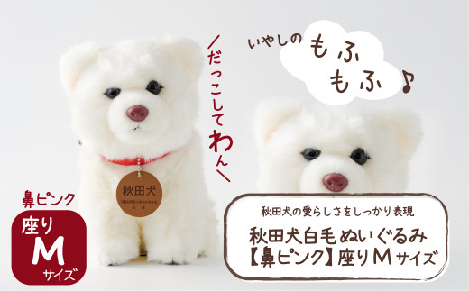 60P7318 秋田犬白毛(鼻ピンク)ぬいぐるみ 座りＭサイズ - 秋田県大館市