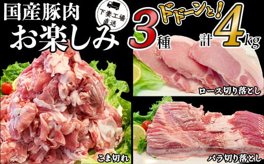 57-22国産豚肉お楽しみ3種セット4kg（250g×16パック/小分け真空