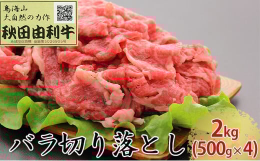 【秋田県にかほ市】秋田由利牛 バラ切り落とし 2kg(500g×4パック)