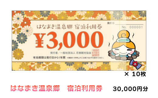 はなまき温泉郷 宿泊利用券 3,000円券×10枚 【957】 - 岩手県花巻市