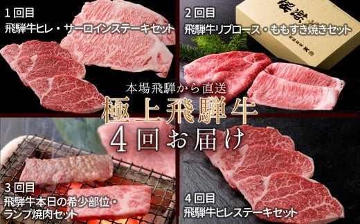 【定期便４回】本場！飛騨直送！！極上飛騨牛セット　【冷凍】ステーキ・すき焼き・焼肉 肉 定期【11-I】