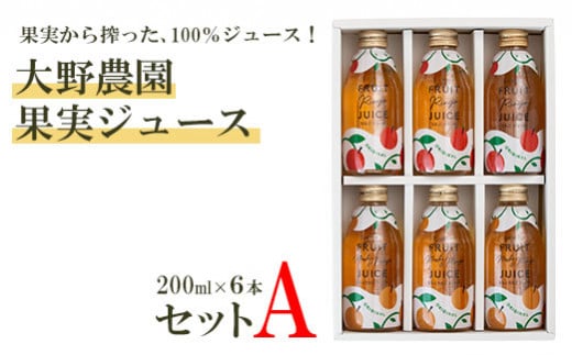 果実から搾った、100％ジュース！大野農園 果実ジュース200ml6本セット