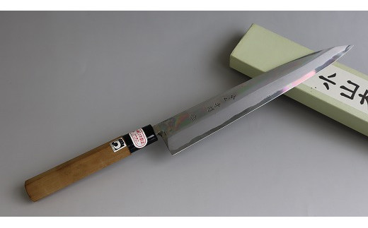 28-330 小山本手打刃物（熊本県伝統的工芸品） 白紙鋼 刺身包丁 8寸