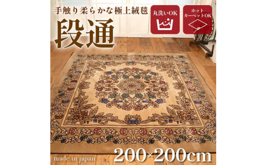 絨毯 ラグマット 2畳 正方形 200cm×200cm洗える 厚手 カーペット