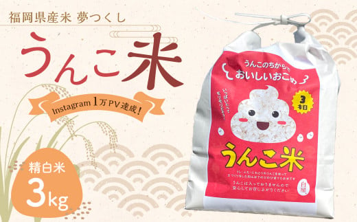 うんこ米 精白米 3kg / 夢つくし 白米 無洗米 米 お米 国産 福岡県産 令和6年産 - 福岡県香春町｜ふるさとチョイス - ふるさと納税サイト