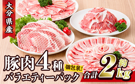 大分県産 豚肉 バラエティーパック (合計2kg・4種) 【BD104】【西日本