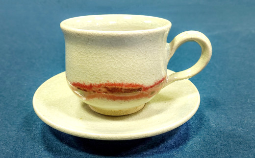雪舟焼 コーヒーカップ＆ソーサー（雲模様赤色）【和陶器 陶器