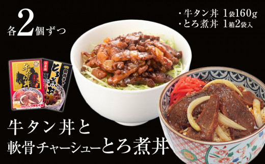 【宮城県石巻市】牛タン丼と軟骨チャーシューとろ煮丼 各2個セット  (各1〜3個ずつ)常温 レトルト 丼の素 どんぶり 宮城県 石巻市