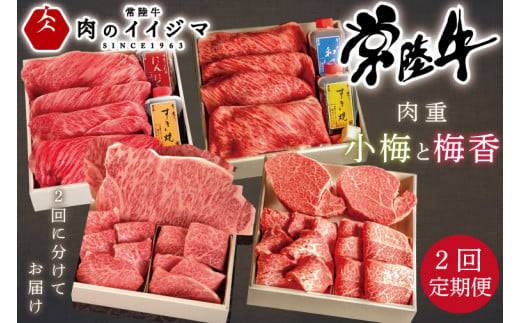 お中元 【定期便／全2回】 ギフト プレゼント 内祝い お礼 すき焼き 牛肉 焼肉 焼き肉 セット 高級 しゃぶしゃぶ ステーキ 常陸牛 和牛  黒毛和牛 誕生日プレゼント常陸牛A5肉重～小梅と梅香～〈重箱入り〉 ギフト対応 【肉のイイジマ】（DU-72） - 茨城県水戸市｜ふるさと ...