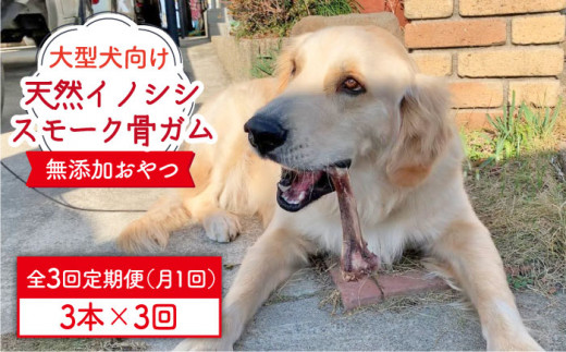 ＜3回定期便＞大型犬向け☆天然いのししのスモーク骨ガム3本 わんこin食堂/吉野ヶ里町 [FCG070]