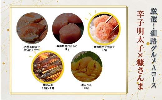 【北海道釧路市】選べる! 釧路グルメ 海の幸 Aコース(5種類から2品)辛子明太子・糠さんま F4F-2014