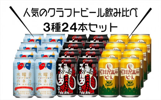 クラフトビール 350ml 24缶 飲み比べ 3種セット 【 ヤッホーブルーイング 水曜日のネコ クラフトザウルス ペールエール 軽井沢高原ビール  クラフトビール 地ビール 缶ビール ビール びーる 350 缶 24缶 長野 長野県 佐久市 水曜日の猫 】 - 長野県佐久市｜ふるさと ...