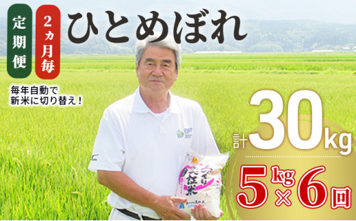 定期便〉 ひとめぼれ 白米 5kg×6回 計30kg 6ヶ月 令和4年 精米 土