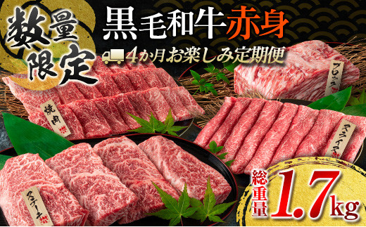 数量限定 4か月 お楽しみ 定期便 黒毛和牛 赤身 総重量1.7kg 肉 牛