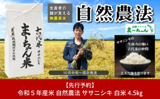 先行予約 新米 ササニシキ 白米 4.5kg 令和5年産米 自然農法 ま