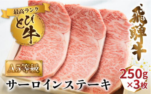 とび 飛騨牛 サーロイン ステーキ 3枚 750ｇ 冷凍 白木箱入 とび牛