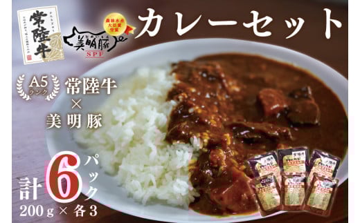 【茨城県行方市】DT-49【常陸牛A5ランク】カレー3袋+【美明豚】カレー3袋