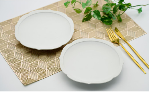 有田焼 白マット輪花桔梗渕6.5寸皿＋丸リング箸置き/各2個セット 深海