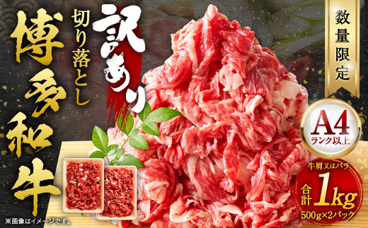 数量限定】【訳あり】博多和牛 切り落とし 1000g (500g×2パック) 肉