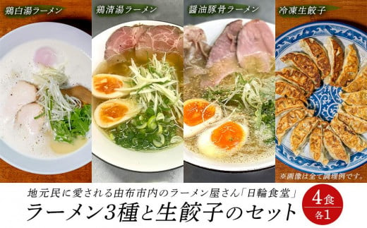 日輪食堂のラーメン3食（鶏白湯・鶏清湯・醤油豚骨）と生餃子16個の