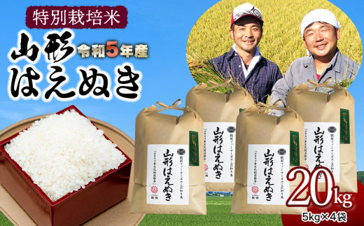 先行予約！令和5年産 特別栽培米 山形はえぬき 20kg(5kg×4袋) 鶴岡