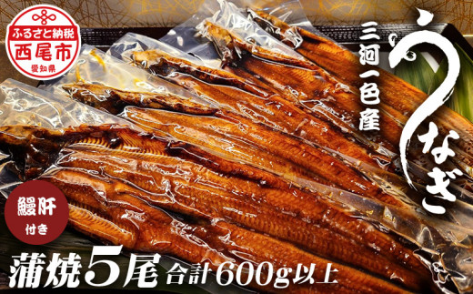 三河一色うなぎ蒲焼き5尾（中サイズ）肝焼き付き・F018-31