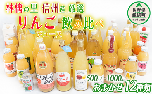 飯綱町の農家さんの りんごジュース 詰め合わせ 12本 ( 1本：500