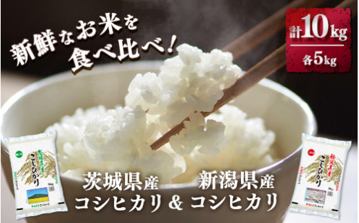 新鮮なお米を食べ比べ！茨城県産コシヒカリ　新潟県産コシヒカリ　各5kg(合計10kg)精米　白米※着日指定不可※離島への配送不可