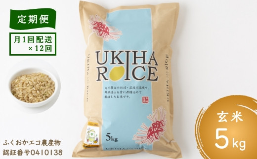 P405-05 【定期便】みずほファーム UKIHA RICE (玄米5kg×12ヶ月