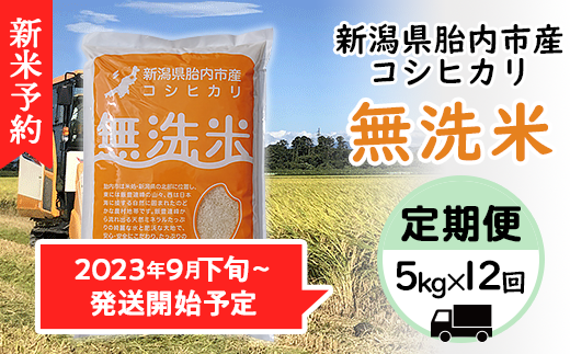 16-M053【3ヶ月連続お届け】新潟県胎内市産コシヒカリ【無洗米】5kg