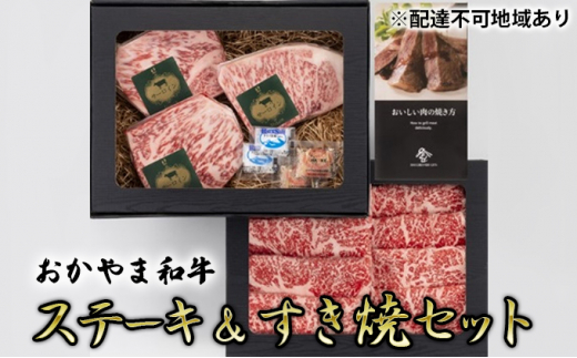 [№5757-0344]おかやま 和牛肉 A5 等級 満喫セット 合計約800g（ サーロインステーキ 約450g & すき焼・しゃぶしゃぶ用  ローススライス 約350g） 牛 赤身 肉 牛肉 冷凍