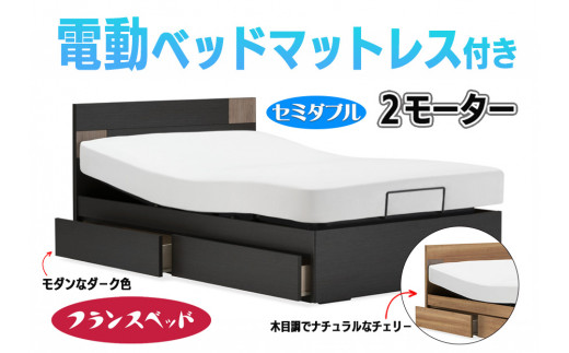 【フランスベッド】薄型電動ベッドセットUD-101F（2M）引出付きタイプ 色：ダーク＋マイクロRX-DLX（マットレス）セミダブル