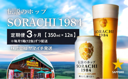 ◆3ヵ月連続お届け定期便◆SORACHI 1984 1箱（350ml×12缶） 株式会社 ヤマイチ 北海道 上富良野町 ソラチ1984 お酒 酒  飲み物 ビール 地ビール