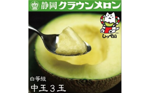 【静岡県磐田市】<通年出荷>クラウンメロン(白等級)中玉 3玉 化粧箱入【1416452】