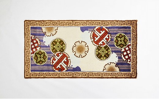 鍋島緞通 一畳 （【鍋島緞通吉島家】鍋島緞通／手刺繍 縞に雪輪散らし  