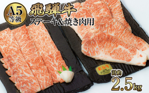 店主こだわり雌牛 飛騨牛A5等級　ステーキ＆焼き肉用計約2.5kg [No.117] ／ 牛肉 ブランド牛 やきにく 焼肉 メス牛 冷凍 岐阜県 特産