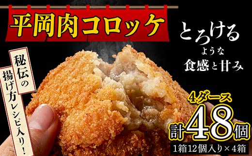 平岡肉コロッケ 4ダース (12個入×4箱) コロッケ 肉コロッケ 揚げ物 肉 ご当地 おかず おつまみ お弁当 食品 四国 F5J-414