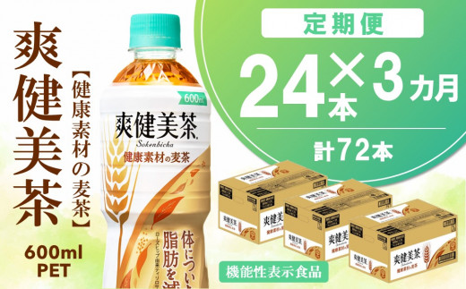 【3カ月定期便】爽健美茶 健康素材の麦茶 600mlPET×24本(合計3ケース)【機能性表示食品】【コカコーラ ローズヒップ 定期便 脂肪 健康的  おいしい 飲みやすい ポリフェノール 機能性表示食品】 C-C047328