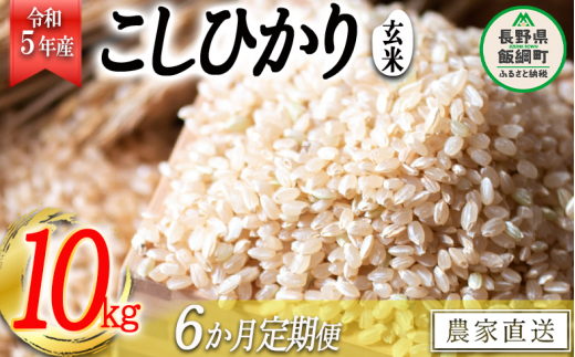 米 こしひかり 玄米 10kg × 6回 【 6か月 定期便 】( 令和5年産 ) か