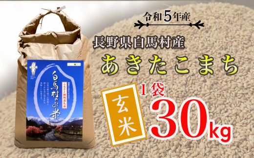 白馬産あきたこまち【玄米】30kg【E0040-02】 - 長野県白馬村