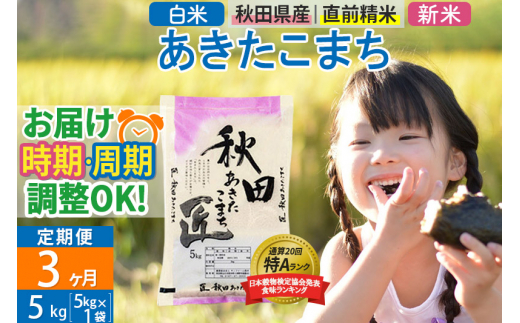 【白米】＜新米＞ 《定期便3ヶ月》秋田県産 あきたこまち 5kg (5kg×1袋)×3回 令和5年産 時期選べる5キロ お米