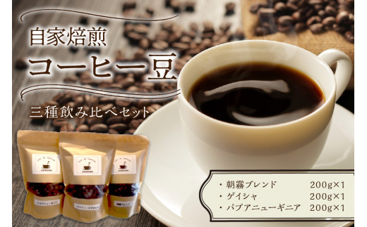 三種の自家焙煎コーヒー豆　飲み比べセット【016-0006】