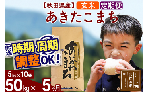 《定期便5ヶ月》＜新米＞秋田県産 あきたこまち 50kg【玄米】(5kg小分け袋) 令和5年産 配送時期選べる 隔月お届けOK お米 あいかわこまち