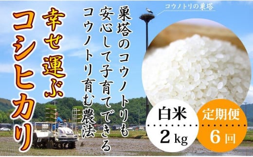 幸せ運ぶ コシヒカリ 2kg（白米）×6回 兵庫県豊岡市産【定期便（毎月