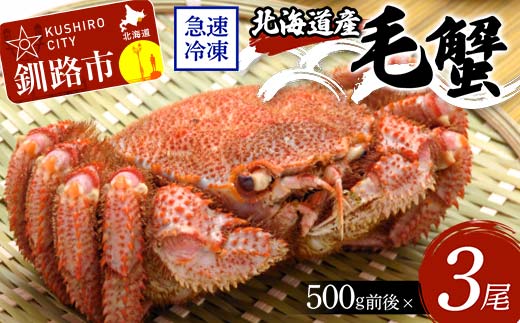 北海道産毛蟹500g前後×3尾 北海道 カニ 毛ガニ 毛蟹 かに かに味噌