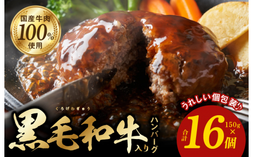 黒毛和牛入り 国産牛肉100％ ハンバーグ 150g×16個 個包装