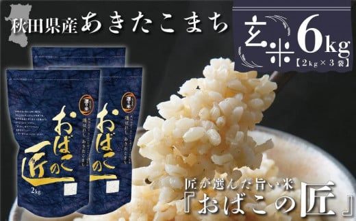 秋田県産おばこの匠あきたこまち 6kg （2kg×3袋）玄米【令和5年産