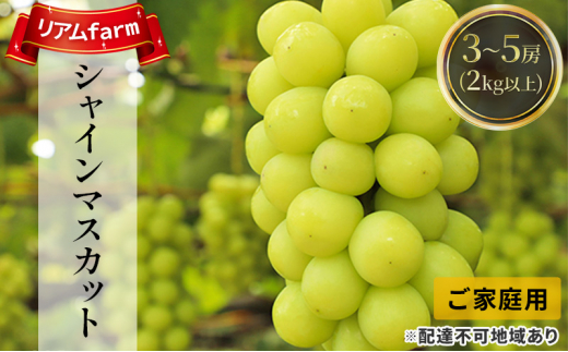 【岡山県里庄町】【2026年先行予約】 ご家庭用 ぶどう 岡山県産 シャインマスカット 3〜5房(2kg以上) 《2026年8月上旬-9月上旬頃出荷》 葡萄 ブドウ フルーツ 果物 スイーツ 数量限定 期間限