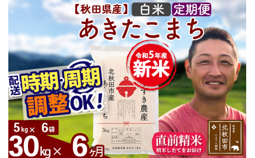 定期便6ヶ月》＜新米＞秋田県産 あきたこまち 30kg【白米】(5kg小分け