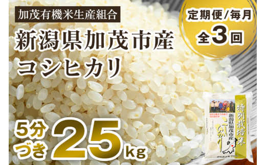 定期便3ヶ月毎月お届け】5分づき 特別栽培米 コシヒカリ 精米 25kg